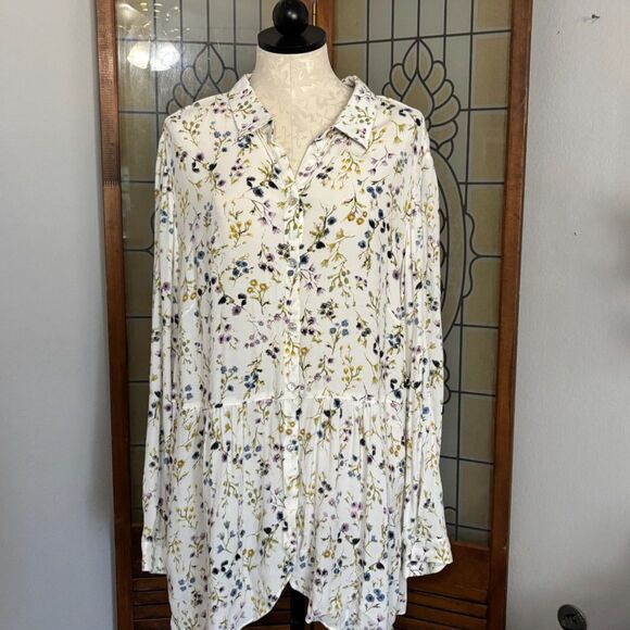 J. Jill Plus Size Flow Hem Floral Button Tunic Shirt Blouse Top Size 2X - Picture 2 of 16